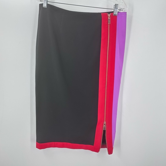 Ted Baker Pencil Skirt Black Pink Purple Color Block Exposed Zipper Womens 4 - Picture 1 of 7